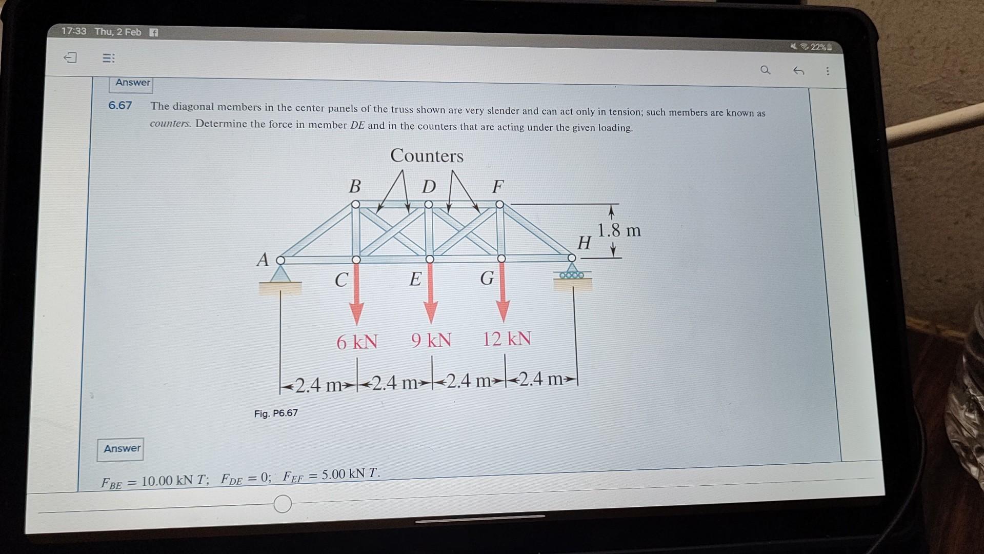 Solved the diagonal members in the center panels of the