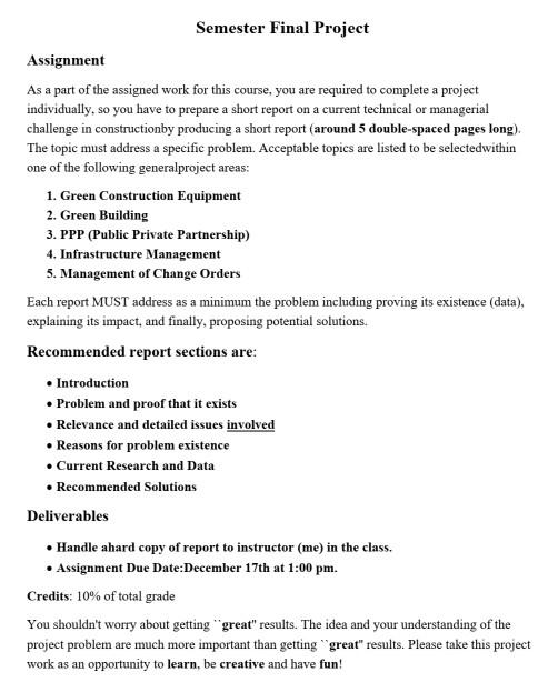 Solved Semester Final Project Assignment As a part of the | Chegg.com