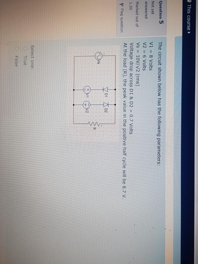 Solved = This course Question 5 The circuit shown below has | Chegg.com