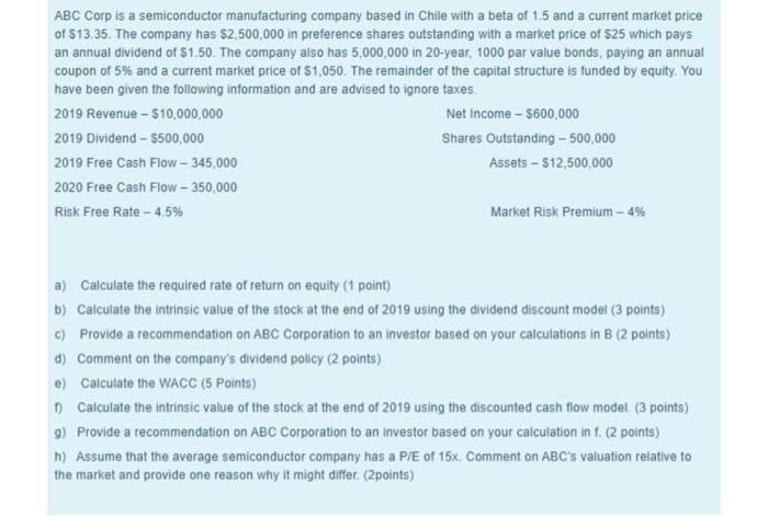 Solved ABC Corp is a semiconductor manufacturing company | Chegg.com