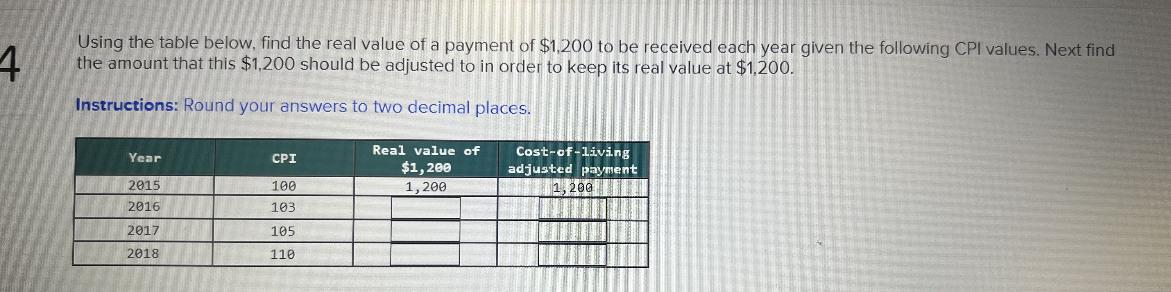 Solved Using the table below, find the real value of a | Chegg.com