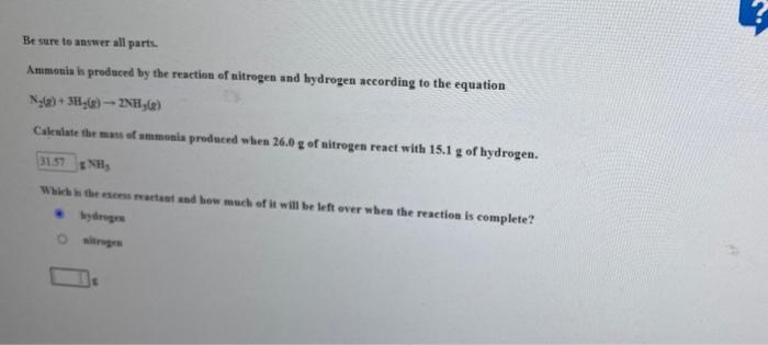 Solved Be Sure To Answer All Parts. Ammonia Is Produced By | Chegg.com