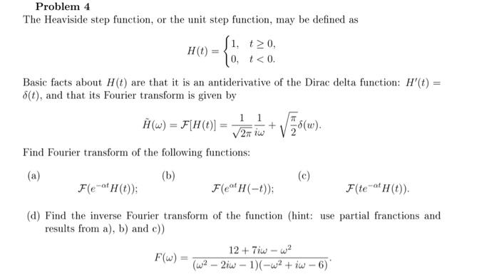 Problem 4 The Heaviside step function, or the unit | Chegg.com