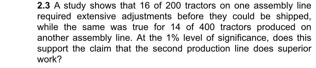 Solved 2.3 ﻿A study shows that 16 ﻿of 200 ﻿tractors on one | Chegg.com