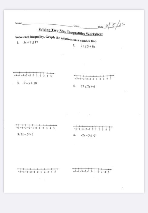Solved Name Date 4/5/22 Solving Two-Step Inequalities | Chegg.com