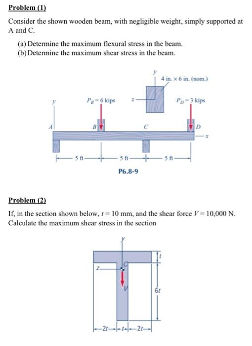 Solved Problem (1) Consider The Shown Wooden Beam, With | Chegg.com