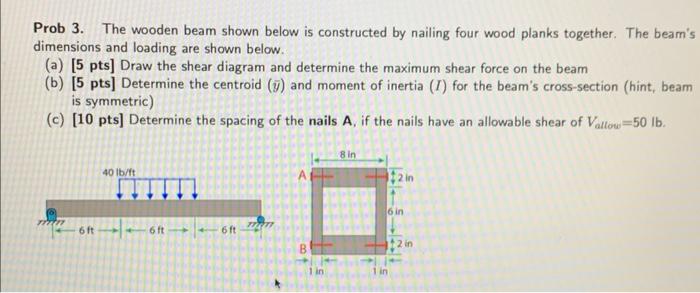 Solved Prob 3. The Wooden Beam Shown Below Is Constructed By | Chegg.com