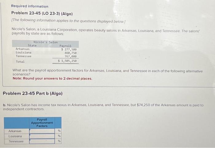 Solved Required information Problem 23-45 (LO 23-3) (Algo) | Chegg.com