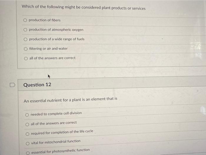 Solved Which of the following might be considered plant | Chegg.com