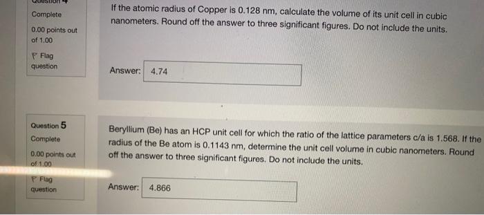 Solved If the atomic radius of Copper is 0.128 nm, calculate | Chegg.com