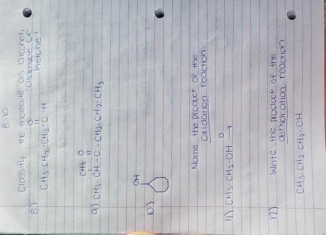 Solved 8-10 Classify the molecule as a conol, Oilclerwcie en | Chegg.com