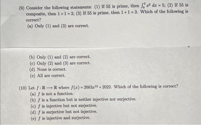 Solved (9) Consider the following statements: (1) If 55 is | Chegg.com