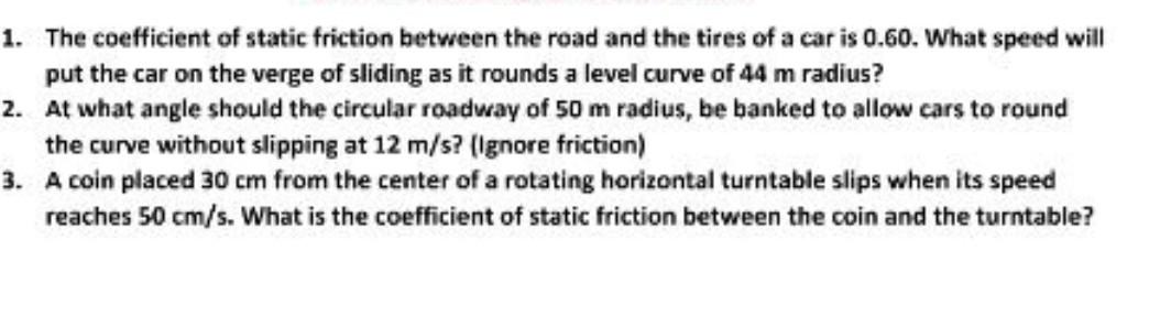 Solved 1. The coefficient of static friction between the | Chegg.com