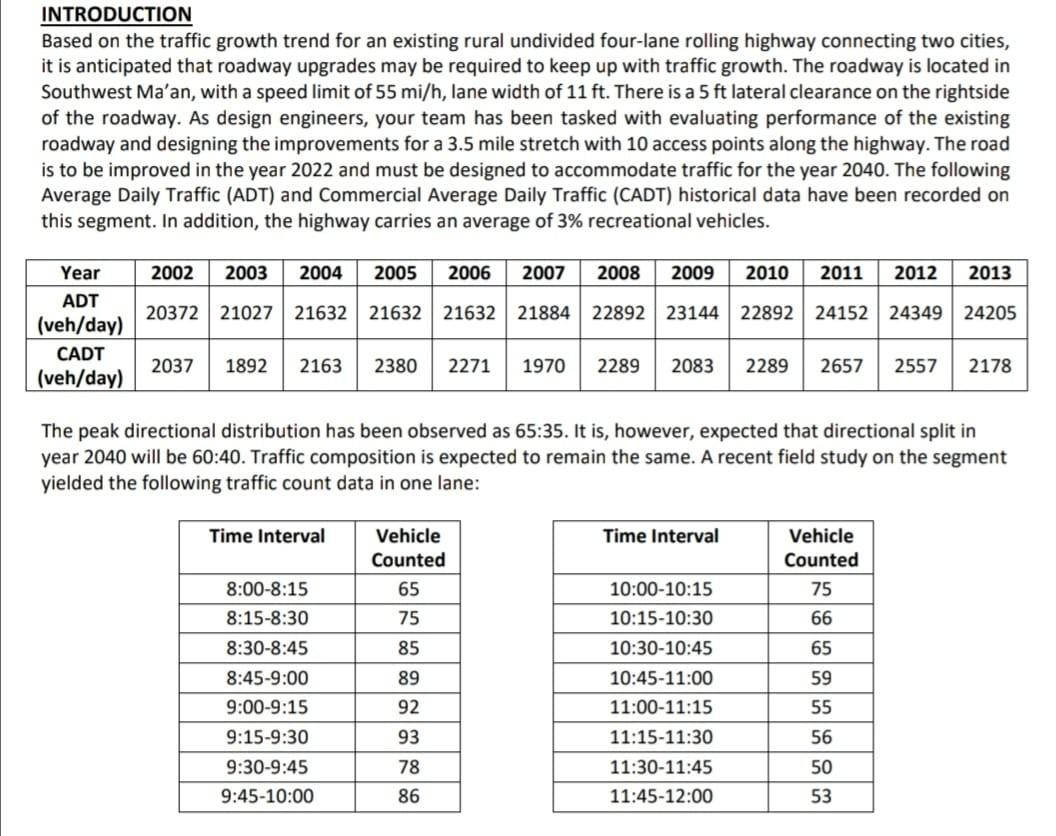 INTRODUCTION Based on the traffic growth trend for an | Chegg.com