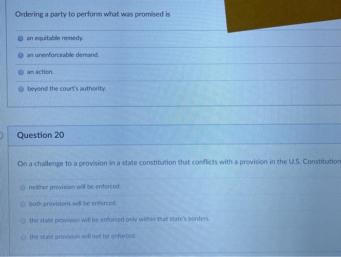 Solved Ordering a party to perform what was promised is an