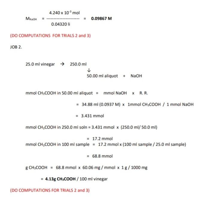 Solved DETERMINATION OF THE TOTAL ACIDITY OF VINEGAR BY | Chegg.com