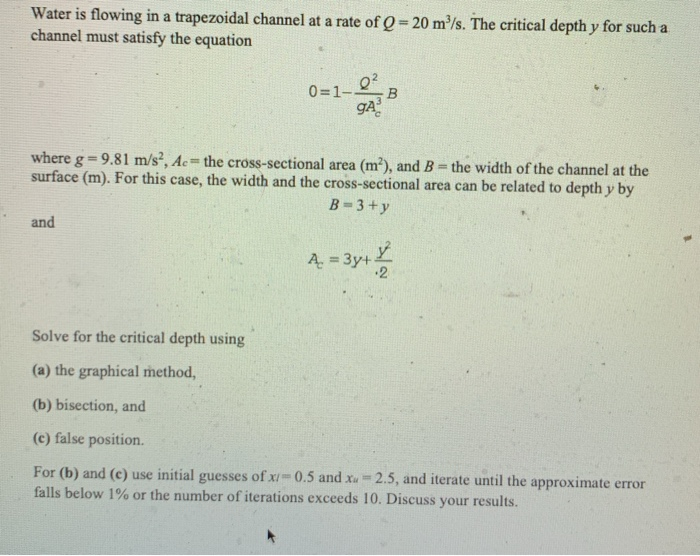Solved Water is flowing in a trapezoidal channel at a rate | Chegg.com