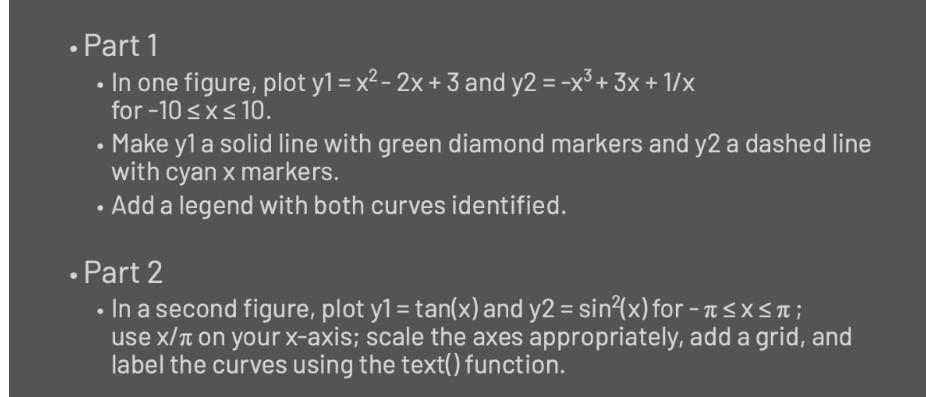 Solved • Part 1 • In one figure, plot y1 = x2 - 2x + 3 and | Chegg.com