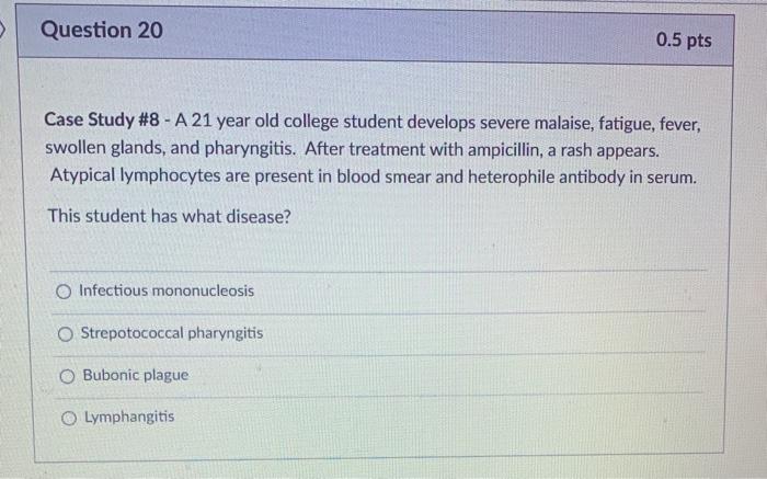 Solved Question 20 0.5 pts Case Study #8 - A 21 year old | Chegg.com