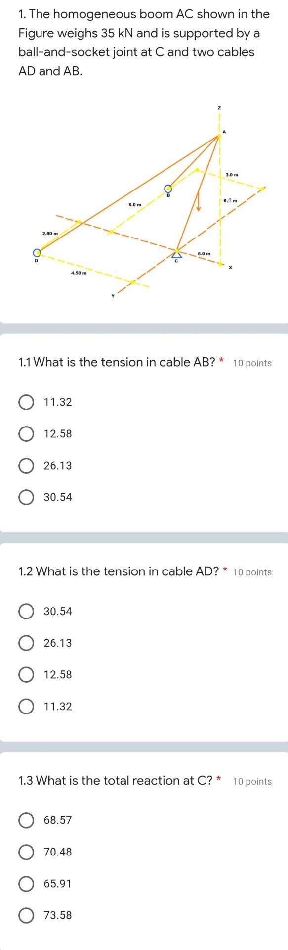 Solved 1. The homogeneous boom AC shown in the Figure weighs | Chegg.com