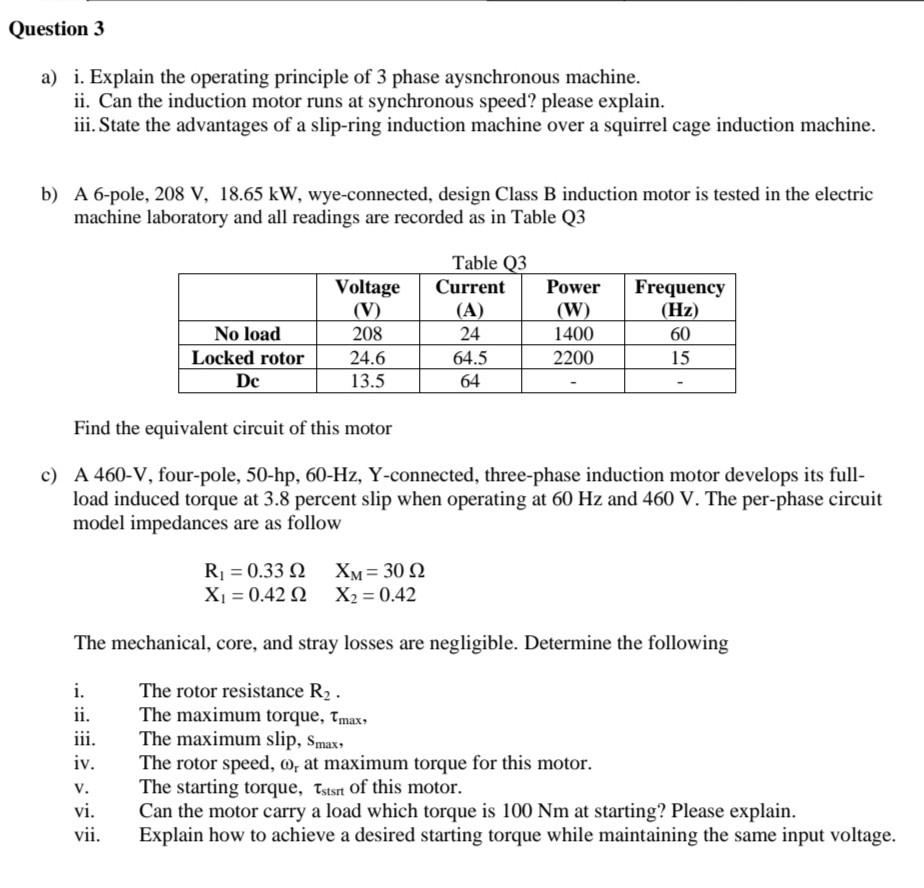 [Solved] a) i. Explain the operating principle of 3 ph