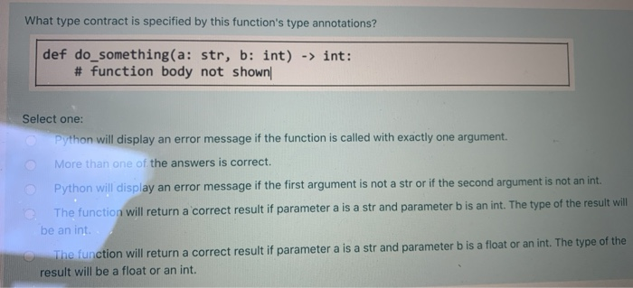 Solved What type contract is specified by this function's | Chegg.com