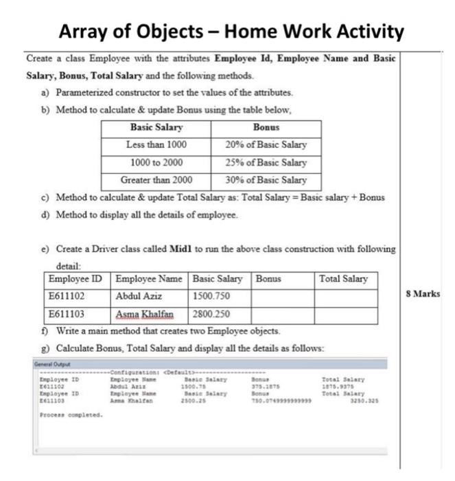 Solved Array of Objects - Home Work Activity Create a class | Chegg.com