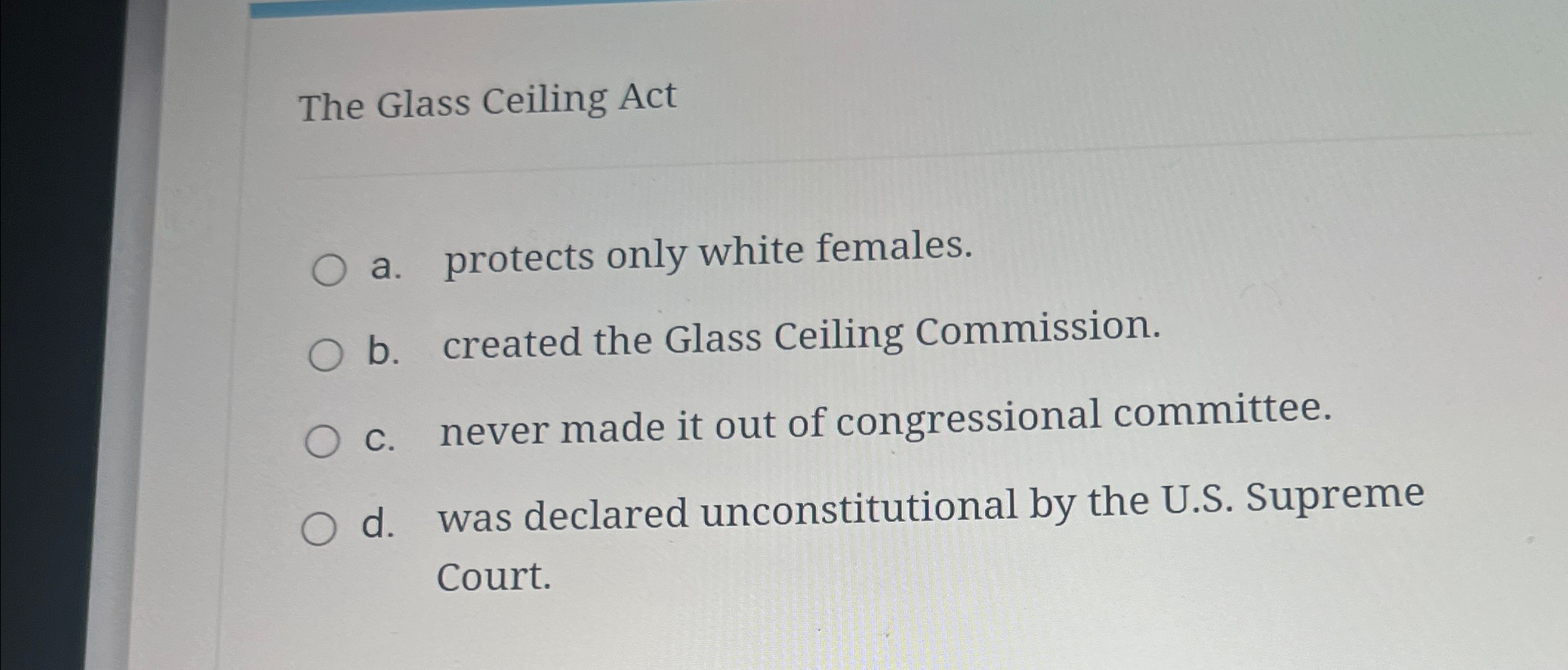 Solved The Glass Ceiling Acta. ﻿protects only white