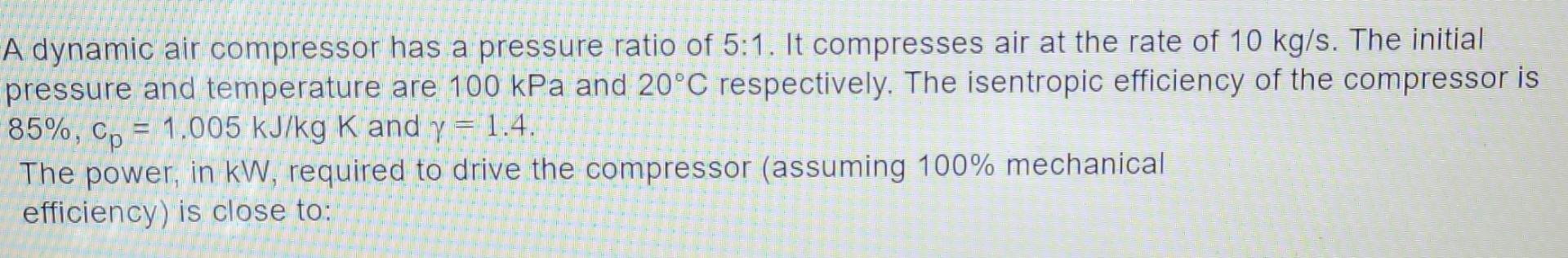 Solved A Dynamic Air Compressor Has A Pressure Ratio Of 5:1. 