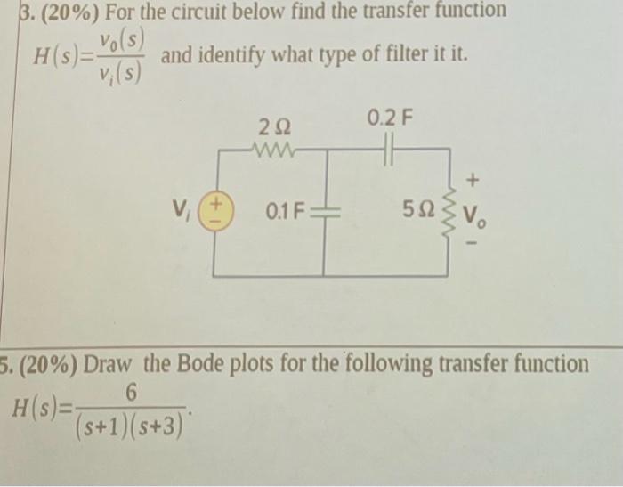 Solved 3. (20%) For the circuit below find the transfer | Chegg.com