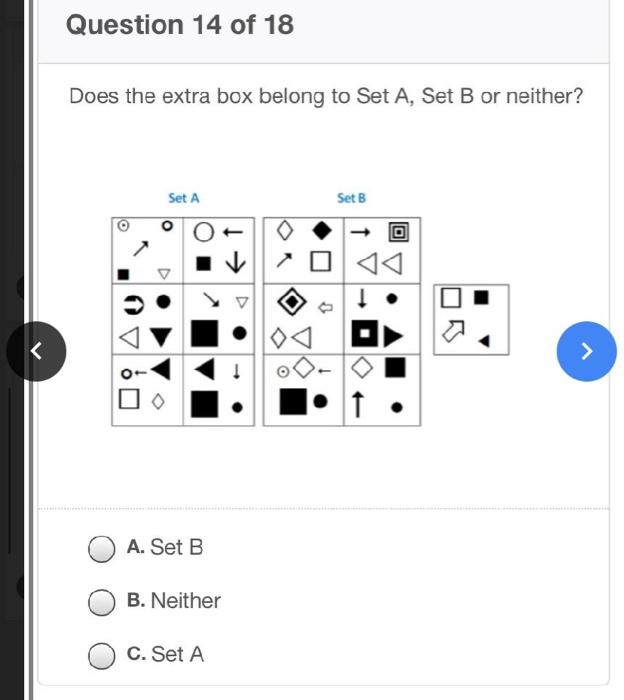 Solved Question 14 of 18 Does the extra box belong to Set A, | Chegg.com