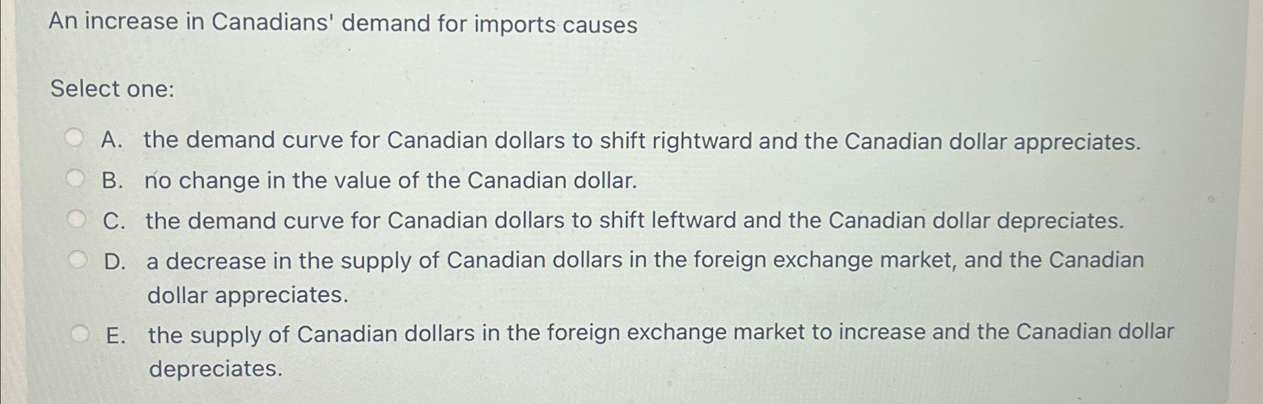 Solved An increase in Canadians' demand for imports | Chegg.com