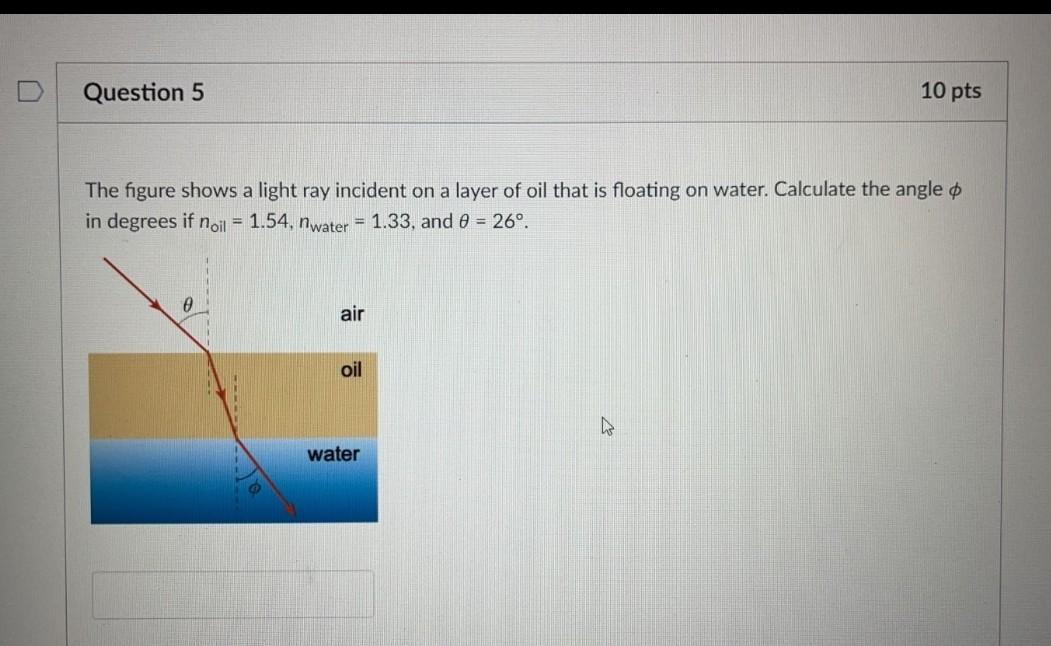 Solved Question 5 10 pts The figure shows a light ray | Chegg.com