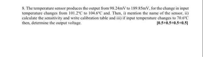 Solved 8. The temperature sensor produces the output from | Chegg.com