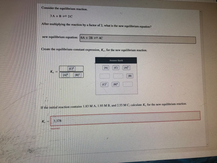 Solved Consider The Equilibrium Reaction. 3 A+B 2c After | Chegg.com