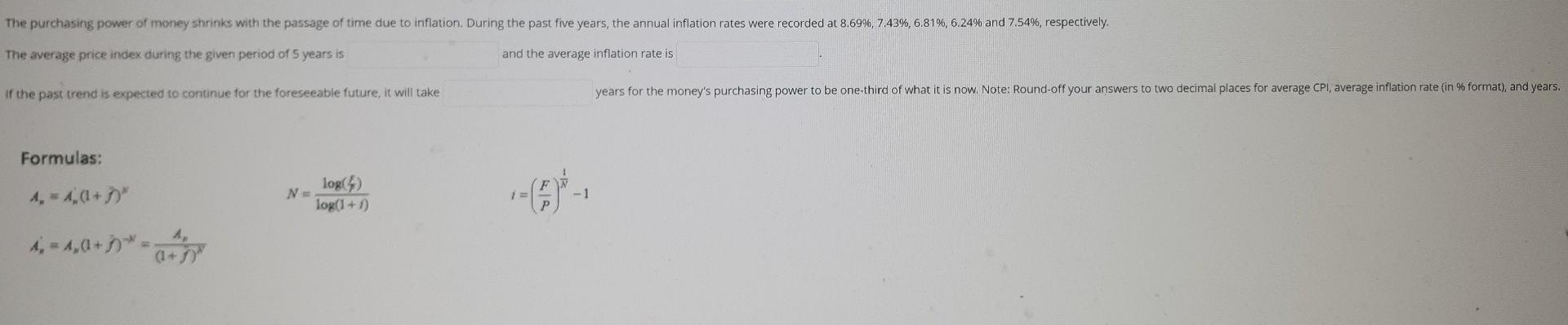 Solved The purchasing power of money shrinks with the | Chegg.com