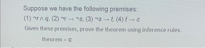 Solved Suppose We Have The Following Premises 1 ¬r∧q 2