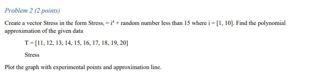 Solved Problem 2 (2 points) Create a vector Stress in the | Chegg.com