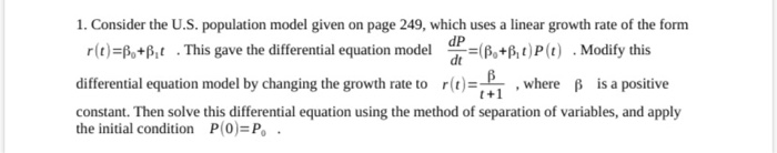 Solved 1. Consider the U.S. population model given on page | Chegg.com