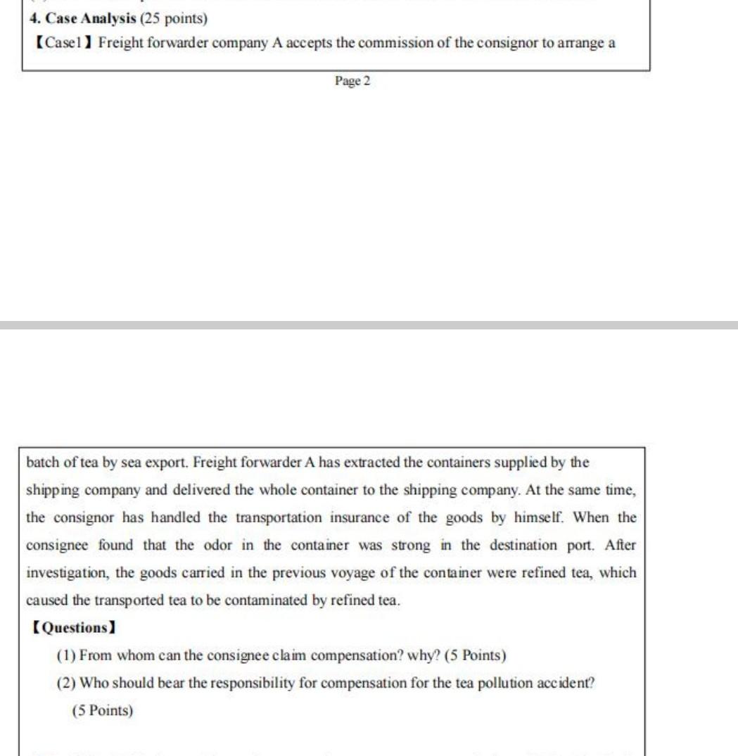 Solved 4. Case Analysis ( 25 points) 【 Case1】 Freight | Chegg.com