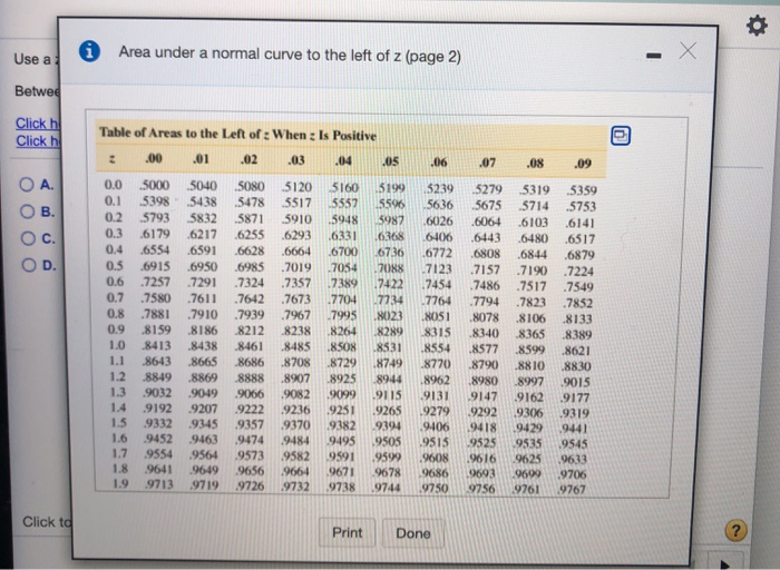 Solved Use a ztable to find the specified area. Between the