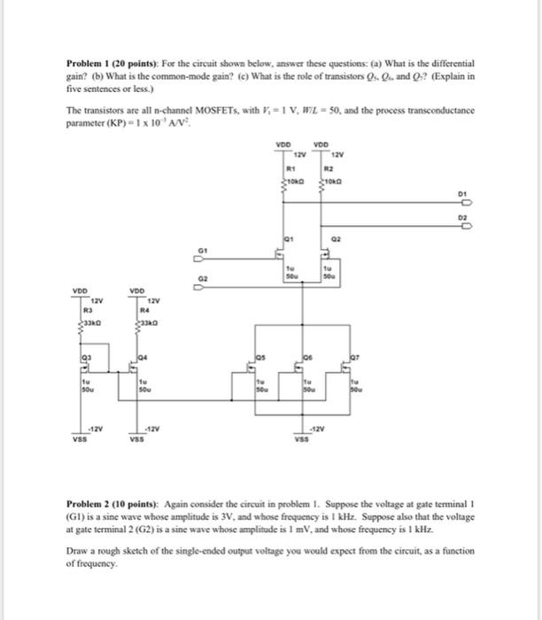 Solved Problem 1 (20 points): For the circuit shown below, | Chegg.com