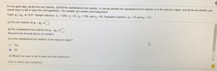 Solved For The Given Data, (a) Find The Test Statistic, (b) | Chegg.com