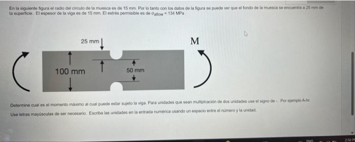 En la siggiento figura el tadio del circulo de la muesca es de \( 15 \mathrm{~mm} \). Por lo tanto con los datos de la fgura