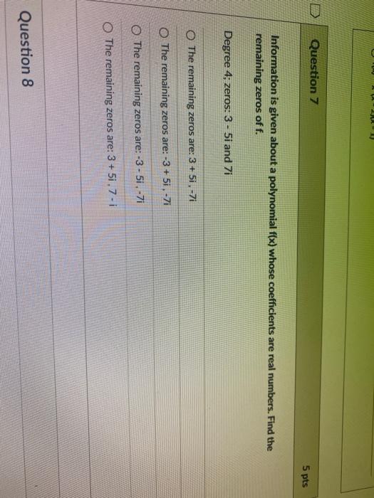 Solved Question 7 5 pts Information is given about a | Chegg.com