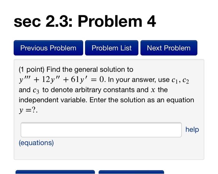 Solved sec 2.3: Problem 4 Previous Problem Problem List Next | Chegg.com