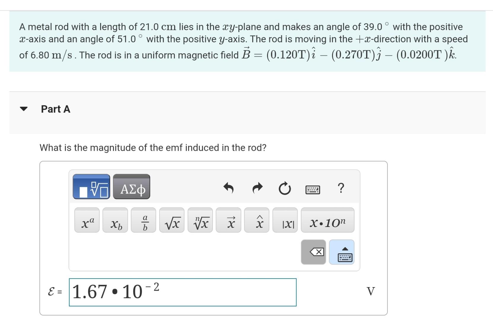 Solved A metal rod with a length of 21.0 cm lies in the | Chegg.com