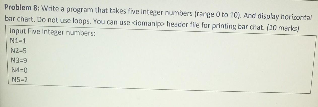 Solved Problem 8: Write a program that takes five integer | Chegg.com