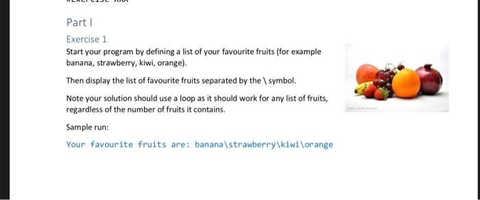 Solved Part I Exercise 1 Start your program by defining a | Chegg.com
