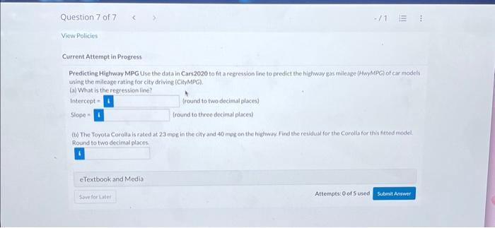 Predicting Highway MPG Use the data in Cars2020 to | Chegg.com